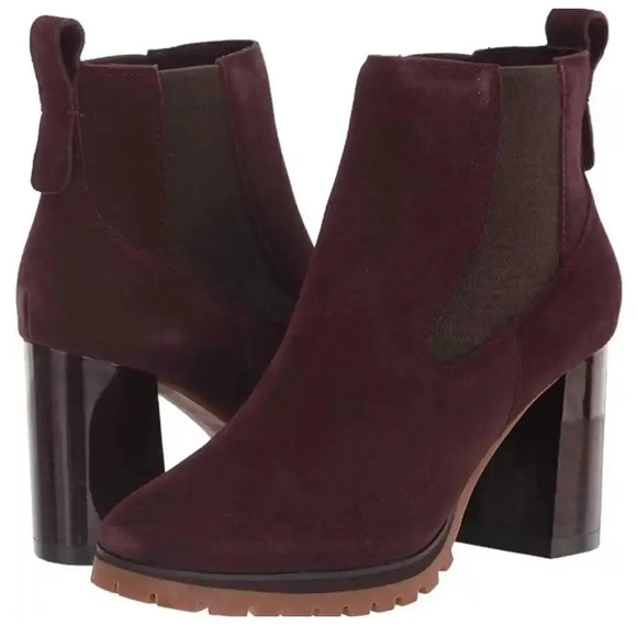 Sanctuary Footwear Ravish Burgundy Chelsea Suede Block Heel Booties Size 7.5 - Picture 1 of 8